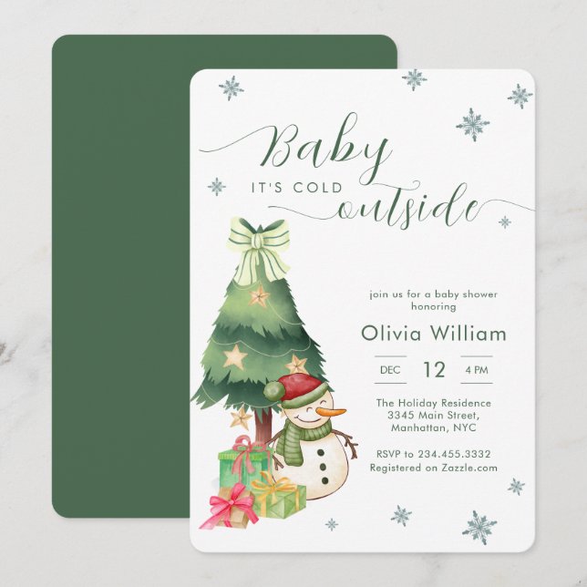 Invitación Green Baby It's Cold Outside Snowman Baby Shower (Anverso / Reverso)