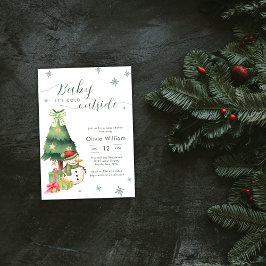 Invitación Green Baby It's Cold Outside Snowman Baby Shower