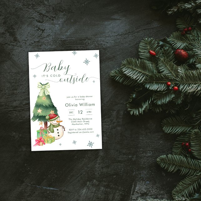 Invitación Green Baby It's Cold Outside Snowman Baby Shower (Green Baby It's Cold Outside Snowman Baby Shower Invitation)