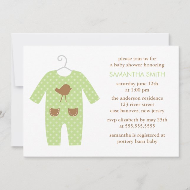Invitación Green Baby Outfit Gender Neutral Baby Shower (Anverso)