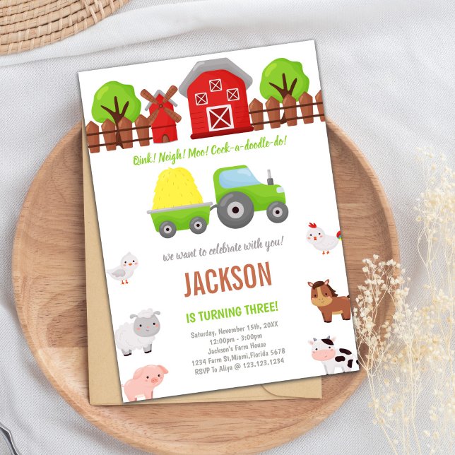 Invitación Green Barnyard birthday invitations (Green Barnyard birthday invitations)