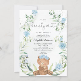 Invitación Green Bear Blue Floral Boy Baby Shower