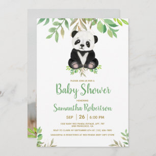Invitación Green Bear Greenery Gold Neutral Baby Shower Photo
