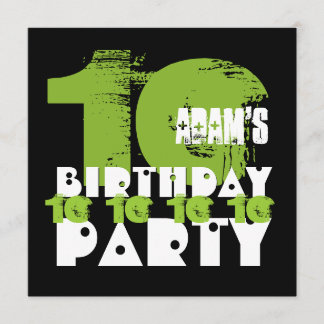 Invitación GREEN BLACK 10th Birthday Party V02B de 10 años