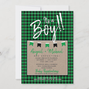 Invitación Green + Black Baby Boy Buffalo Plantado Baby Showe
