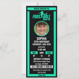Invitación Green Black Football Ticket Birthday Photo