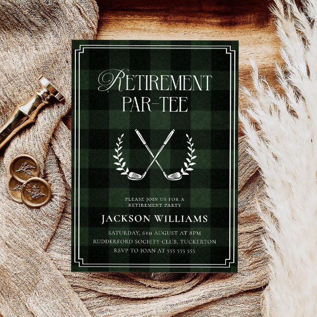 Invitación Green & Black Plaid Golf Retirement Party (Subido por el creador)