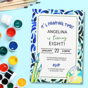 Invitación Green Blue Art Painting Birthday Party Boy