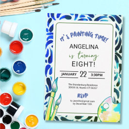 Invitación Green Blue Art Painting Birthday Party Boy