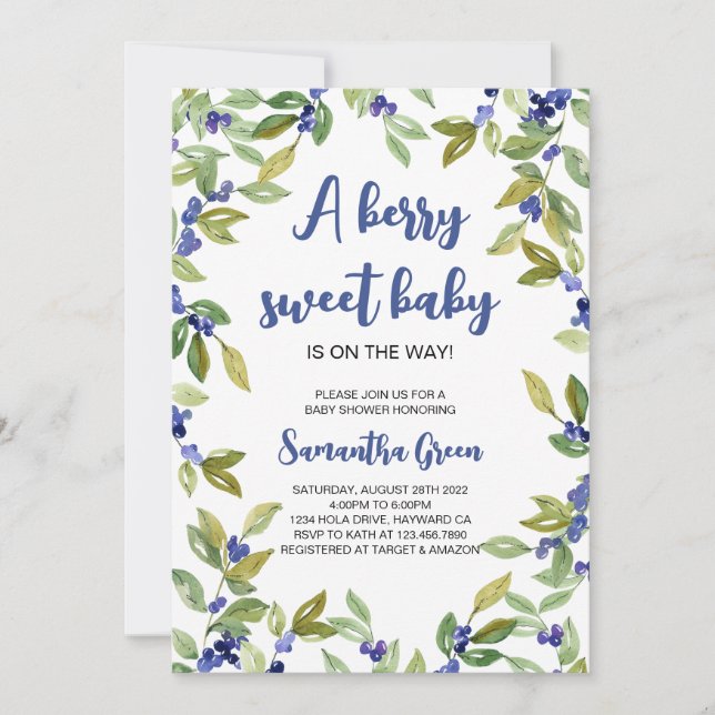 Invitación Green Blueberry Baby Shower (Anverso)
