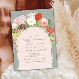 Invitación Green Boho Arch Cactus Bloom Desert Baby Shower