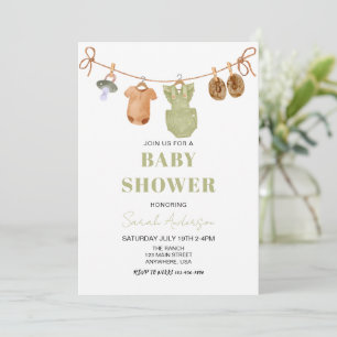 Invitación Green Boho Baby Clothes chica Bebé ducha