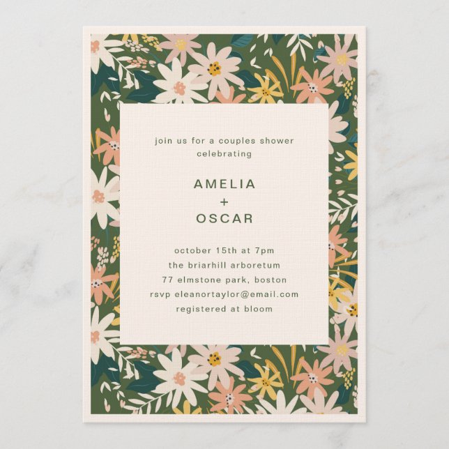 Invitación Green Boho Garden Floral Couples Bridal Shower  (Anverso)