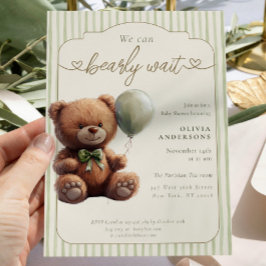 Invitación Green Boho We can Bearly Wait Neutral Baby Shower
