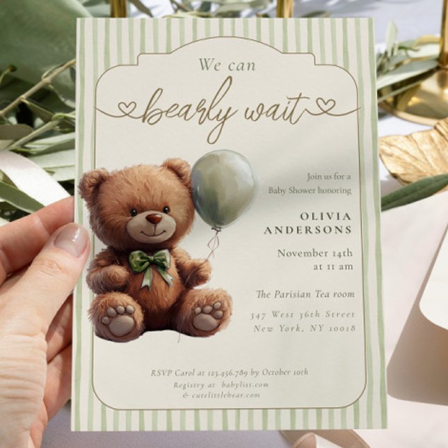 Invitación Green Boho We can Bearly Wait Neutral Baby Shower (Subido por el creador)