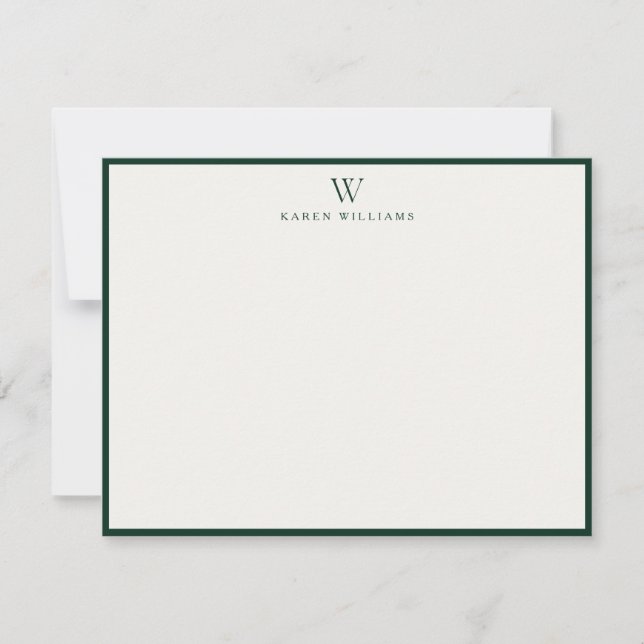 Invitación Green Border Monogram Stationery Note Card (Anverso)