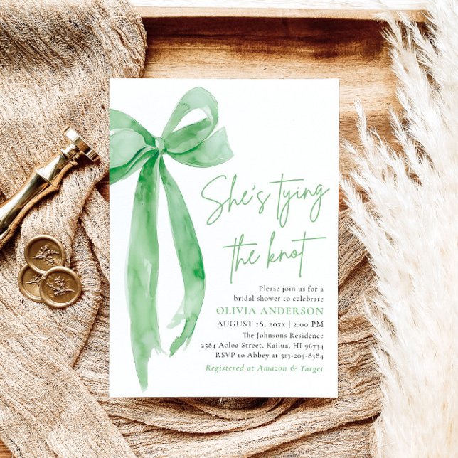 Invitación Green Bow que está atando la ducha nupcial (Subido por el creador)
