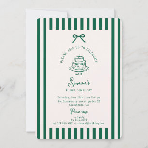 Invitación Green Bow, Striped Green cumpleaños Invitation