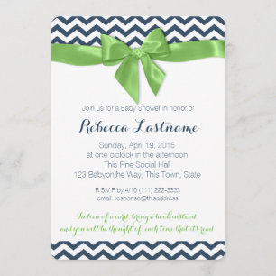 Invitación Green Bow y Zigzag Baby Shower