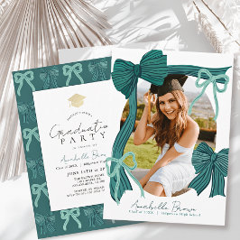 Invitación Green Bows Photo Graduation Party