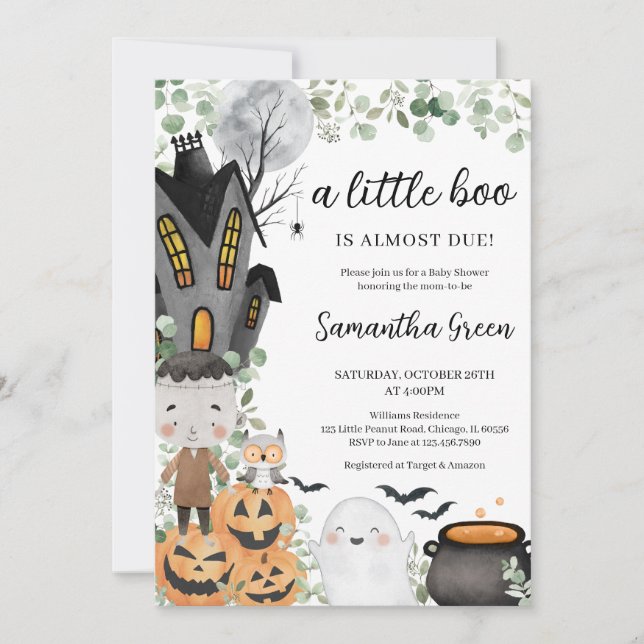 Invitación Green Boy A Little Boo Baby Shower (Anverso)