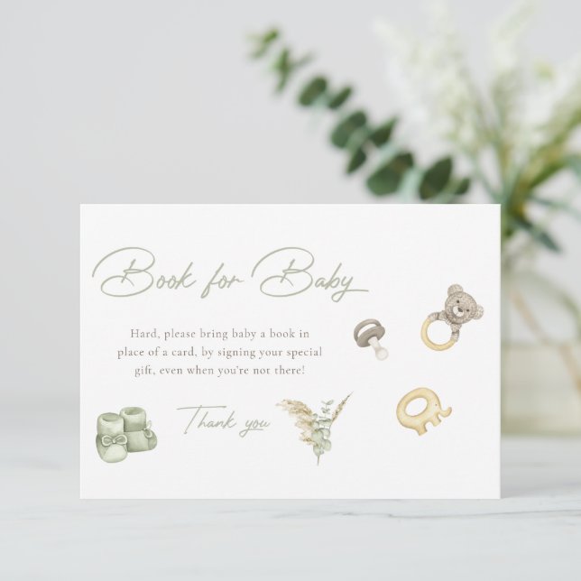 Invitación Green Boy Baby Shower Books For Baby Card (Anverso de pie)