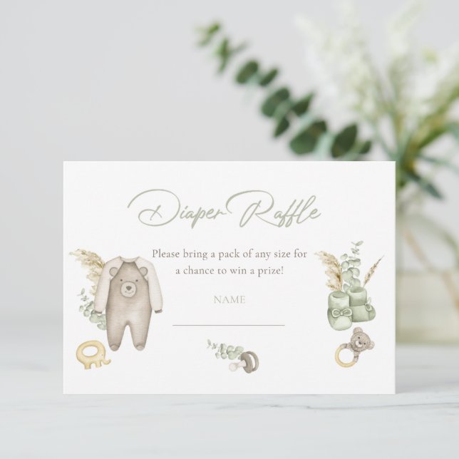 Invitación Green Boy Baby Shower Diaper Raffle Card (Anverso de pie)