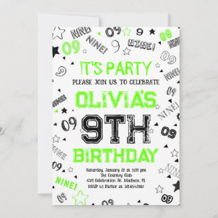 Invitación Green Boy Número Nueve Fiesta de Cumpleaños