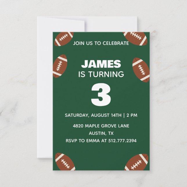 Invitación Green Boys Football Birthday for All Ages (Anverso)