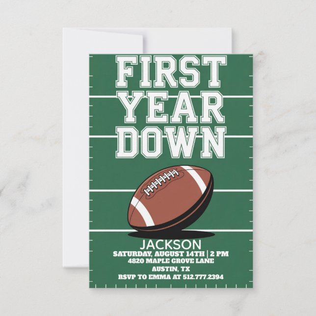 Invitación Green Boy's Football First Year Down 1st Birthday  (Anverso)