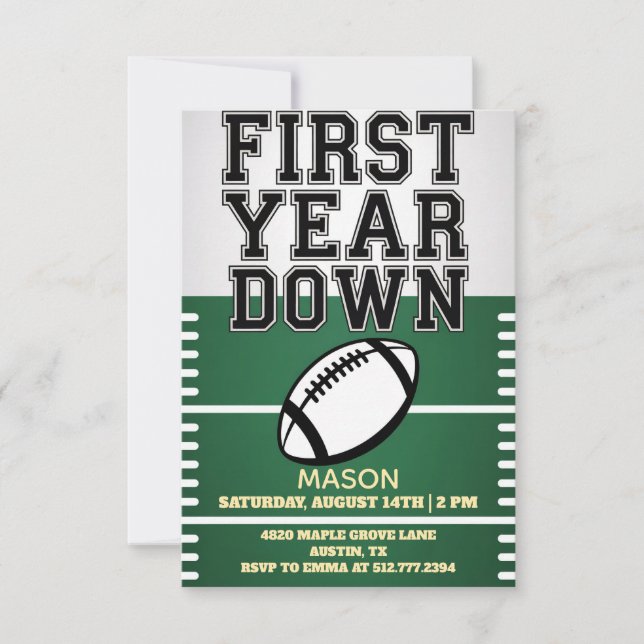 Invitación Green Boy's Football First Year Down 1st Birthday  (Anverso)