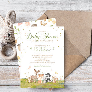 Invitación Green Brown Boy Watercolor Woodland Animales