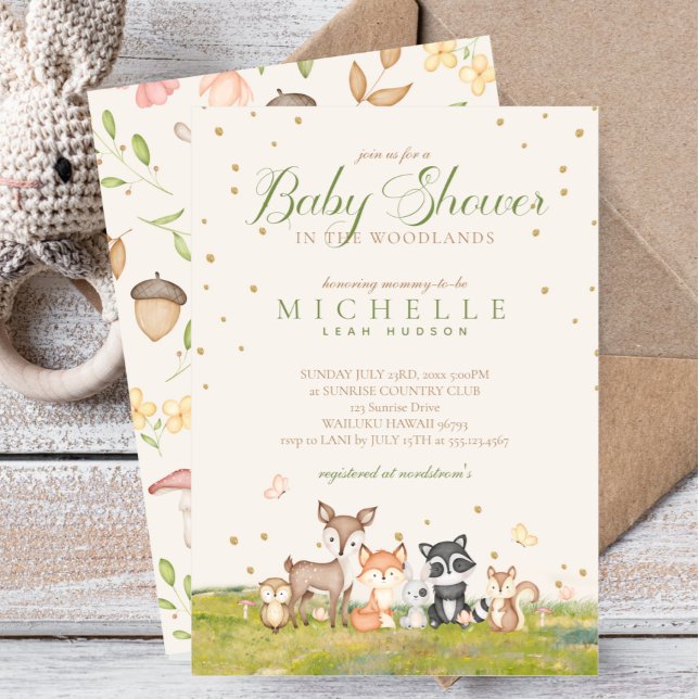 Invitación Green Brown Boy Watercolor Woodland Animales (Subido por el creador)