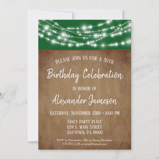 Invitación Green Brown Lights Birthday Party Invitation Adult (Anverso)