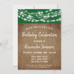 Invitación Green Brown Lights Birthday Party Invitation Adult