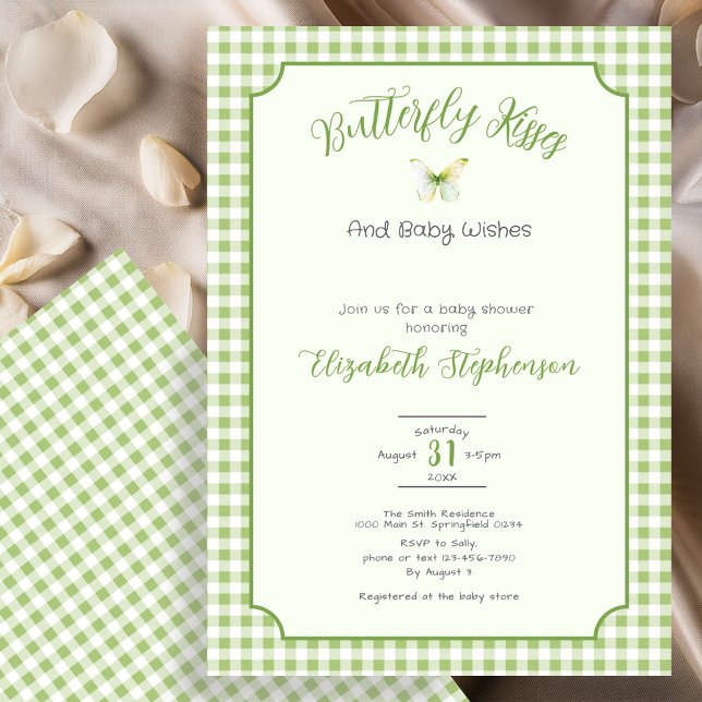 Invitación Green Butterfly Kisses and Baby Wishes Baby Shower (Subido por el creador)