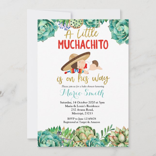 Invitación Green Cactus Fiesta Baby Muchacho Baby Shower (Anverso)