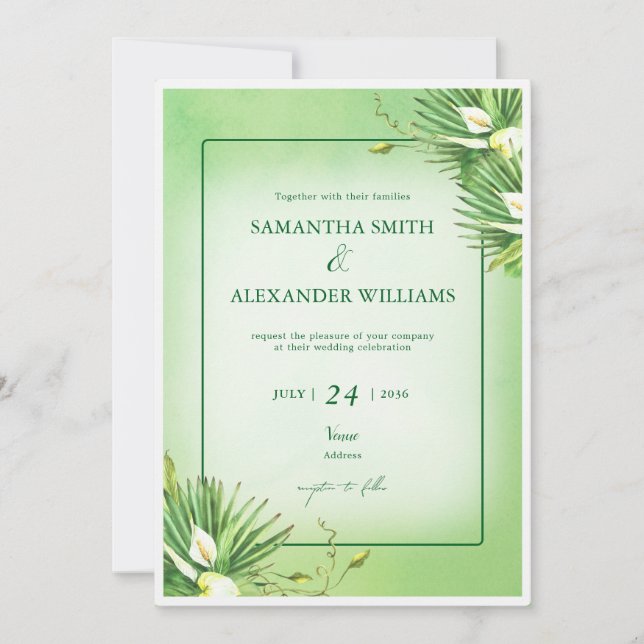 Invitación Green Calla Lily Budget Summer En Un Boda (Anverso)