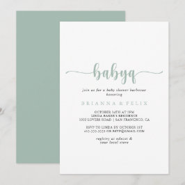 Invitación Green Calligraphy BabyQ Baby Shower Barbecue