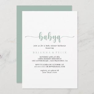 Invitación Green Calligraphy BabyQ Baby Shower Barbecue
