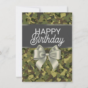 Invitación Green Camo & Bow Happy Birday Card