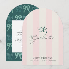 Invitación Green Cap Pink Stripes Bow Graduation Announcement