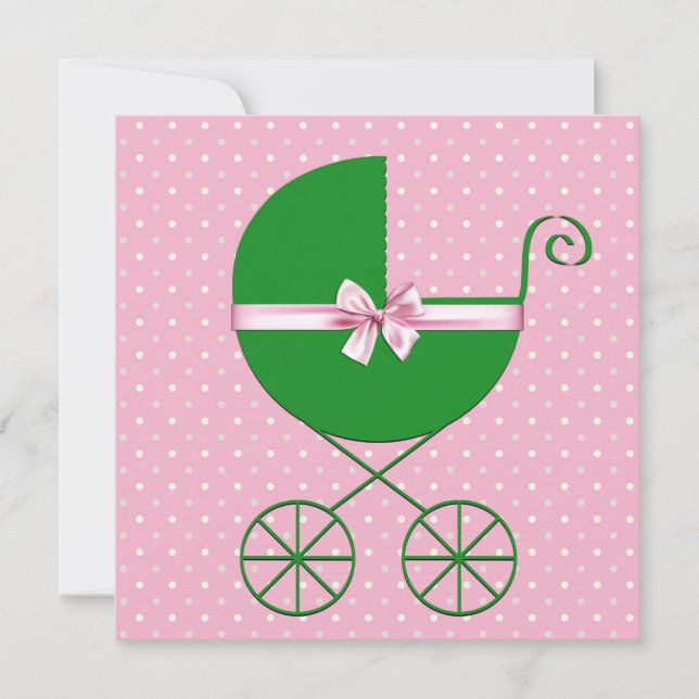 Invitación Green Carrie and Pink Polka Dot Baby Shower (Anverso)