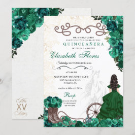Invitación Green Charra Princess Dress Horse Quinceañera