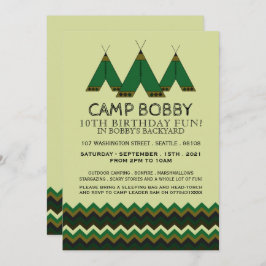 Invitación Green Chevron Tipi, Camping Cumpleaños