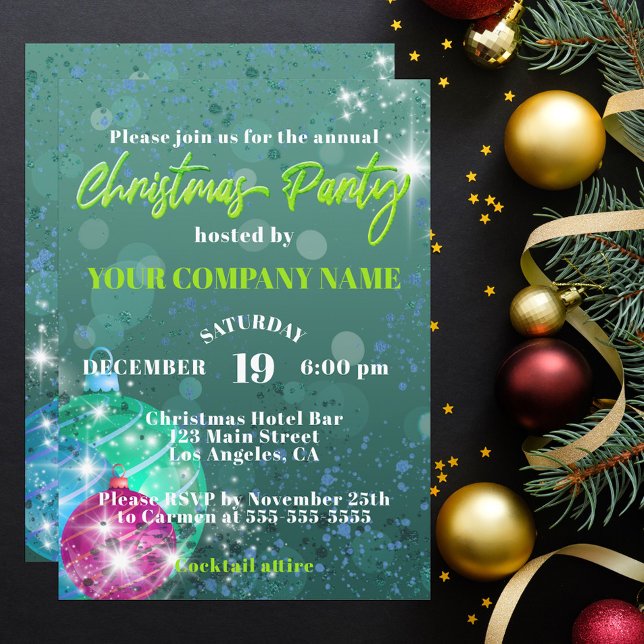 Invitación Green Christmas Baubles Corporate Party Invitation (Subido por el creador)