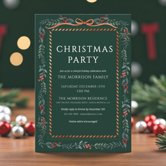 Invitación Green Christmas Party Winter Botanical Holiday (Subido por el creador)