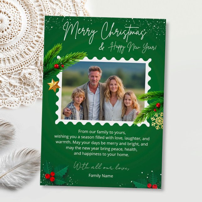 Invitación Green Christmas Photo Greeting Card (Subido por el creador)