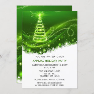 Invitación Green Christmas Tree Modern Holiday Party