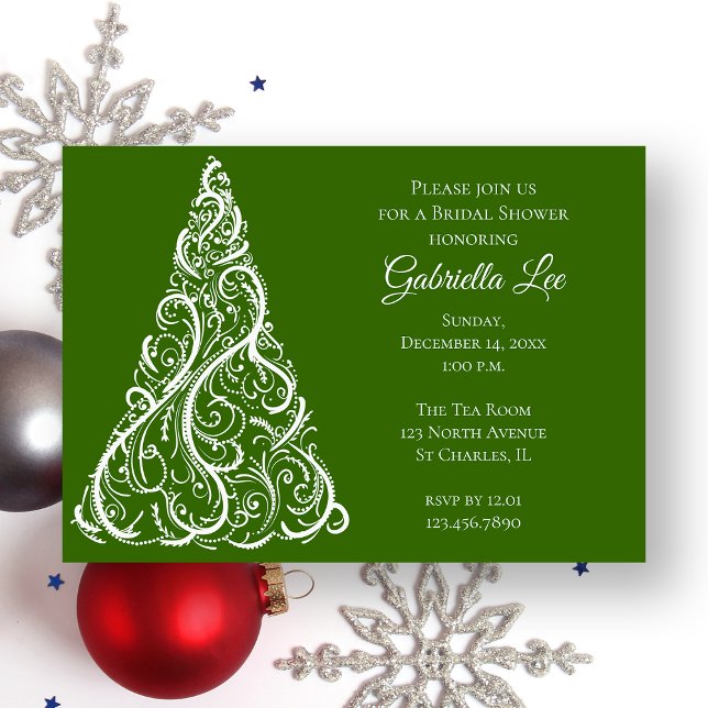 Invitación Green Christmas Tree Winter Bridal Shower (Subido por el creador)